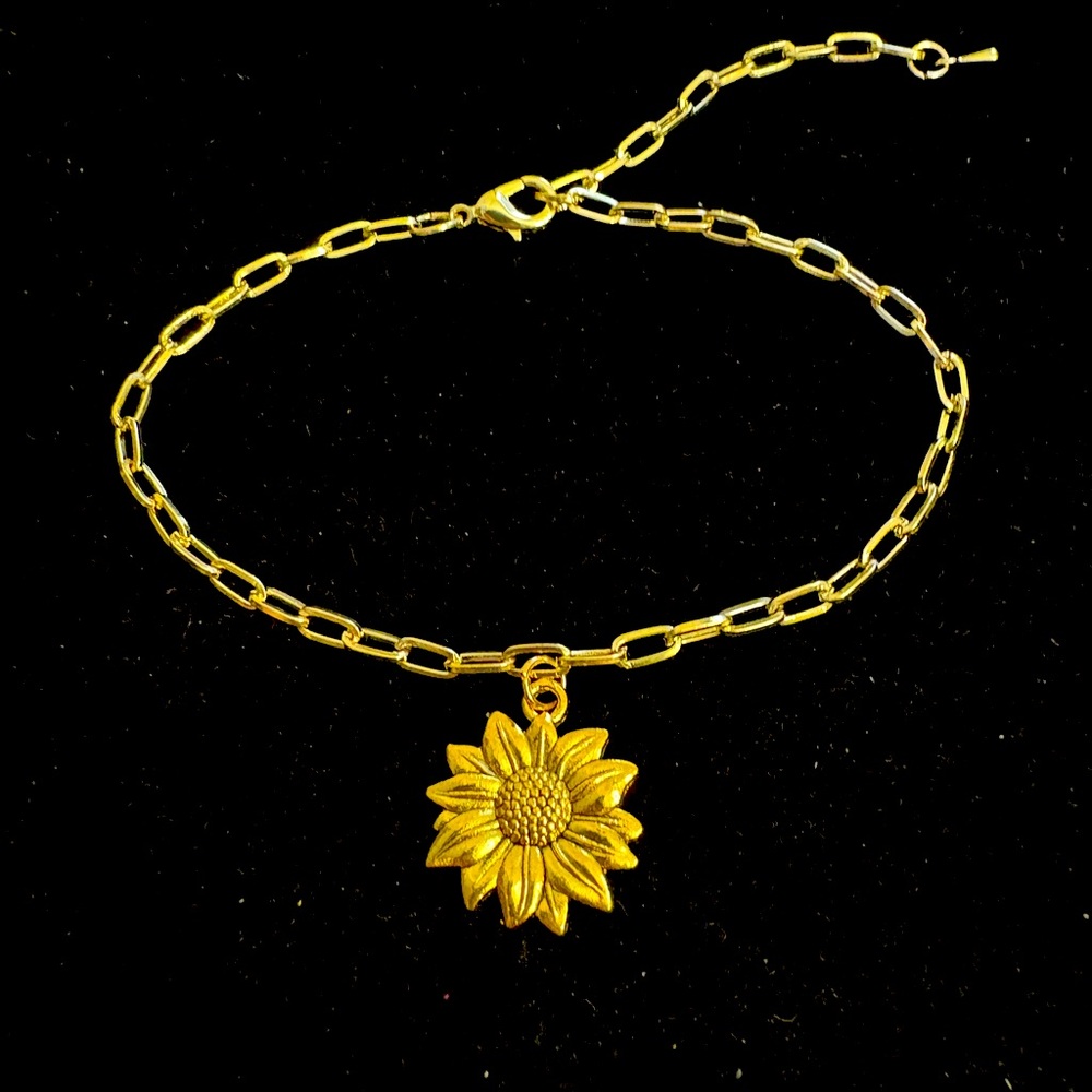 Gold Sunflower “paper clip” chain Bracelet or anklet
